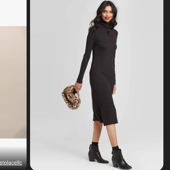 Ribbed Turtleneck Midi Dress - Picture 1 of 9